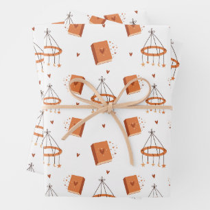 Whimsical Folk Art Books & Celestial Magic Wrapping Paper Sheets