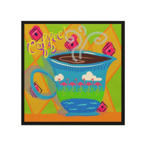 Whimsical Folk Art Coffee Cup with Flamingos Cute 