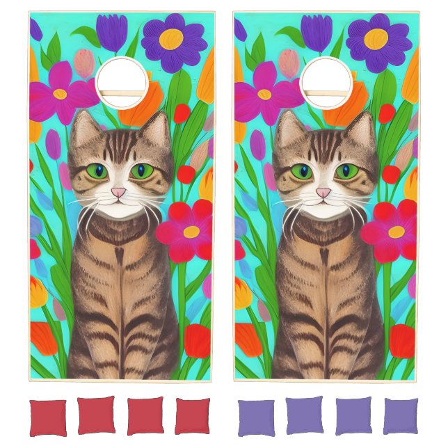 Whimsical Folk Art Colorful Cornhole Set (Set)