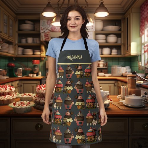 Whimsical Folk Art Cupcakes Personalized Apron