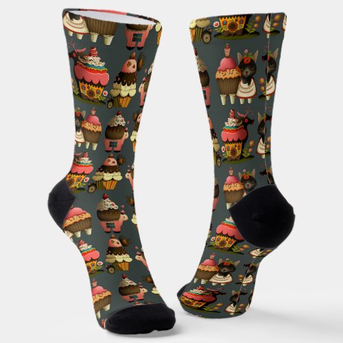 Whimsical Folk Art Cupcakes With Friends Socks