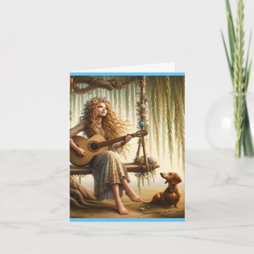 Whimsical Folk Art Dachshund Downloadable Card