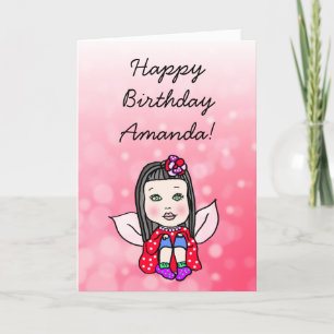Whimsical Folk Art Fairy Girl Happy Birthday Card