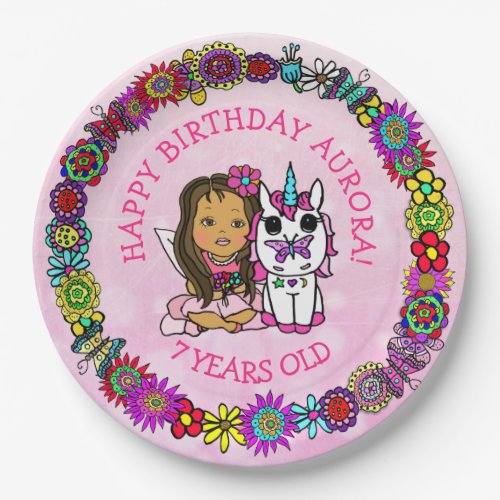 Whimsical Folk Art Fairy with Unicorn   Butterfly Paper Plates