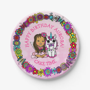 Whimsical Folk Art Fairy with Unicorn & Butterfly Paper Plates