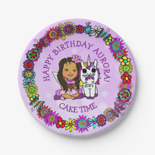 Whimsical Folk Art Fairy with Unicorn & Butterfly Paper Plates