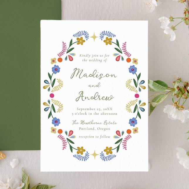 Whimsical Folk Art Floral Wedding Invitation (Creator Uploaded)