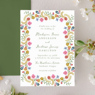 Whimsical Folk Art Floral Wedding Invitation