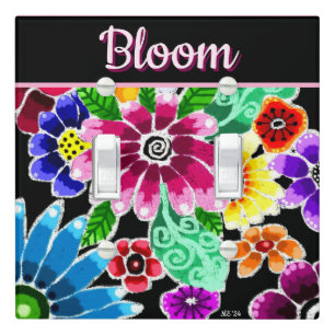 Whimsical Folk-Art Flowers Floral Personalized Light Switch Cover