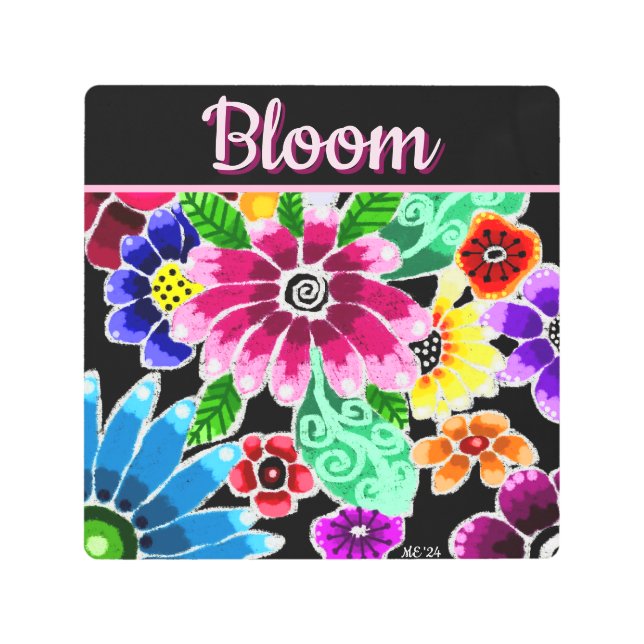 Whimsical Folk-Art Flowers Floral Personalized Metal Print (Front)