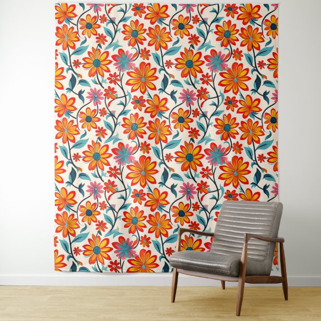 Whimsical Folk Art Flowers  Tapestry (In Situ)