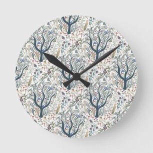 Whimsical Folk Art Forest Earth Tones Round Clock