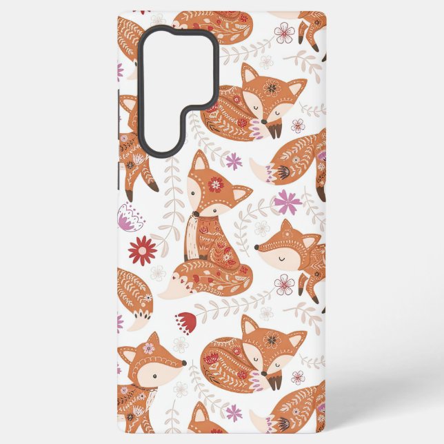 Whimsical Folk Art Fox and Flowers Samsung Galaxy Case (Back)