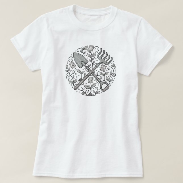 Whimsical Folk-Art Garden Tool | WHITE ONLY T-Shir T-Shirt (Design Front)