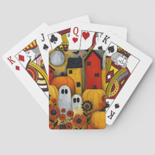 Whimsical Folk Art Halloween Patch Poker Cards