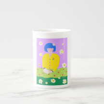 Whimsical Folk Art Reading Girl Colorful