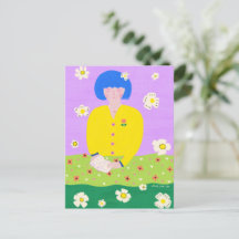 Whimsical Folk Art Reading Girl Colorful