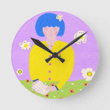 Whimsical Folk Art Reading Girl Colorful