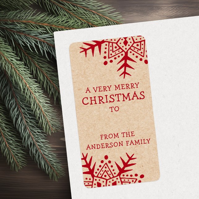 Whimsical folk art snowflake Kraft to from gift Label (Whimsical folk art snowflake Kraft to from gift Label)