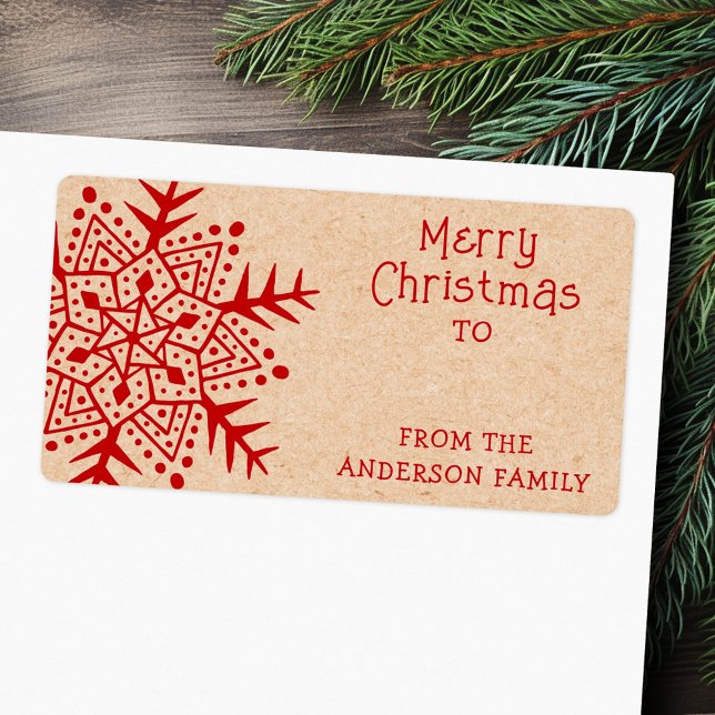 Whimsical folk art snowflake Kraft to from gift Label (Whimsical folk art snowflake Kraft to from gift label)