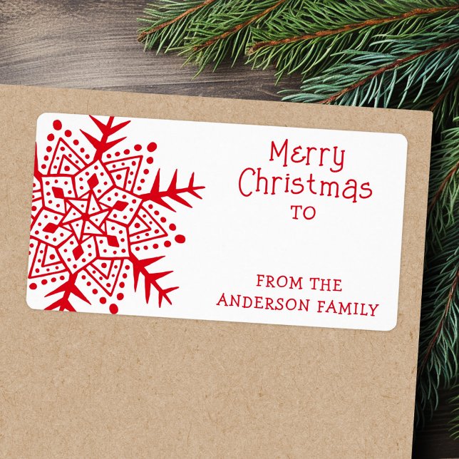 Whimsical folk art snowflake to from gift label (Whimsical folk art snowflake to from gift label)