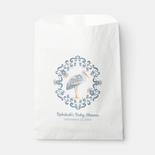 Whimsical Folk Art Stork | Baby Shower Favor Bag (Front)