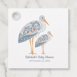 Whimsical Folk Art Stork Baby Shower Favor Tags