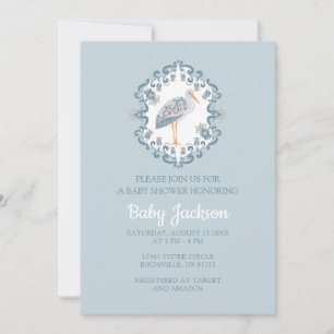 Whimsical Folk Art Stork   Baby Shower Invitation