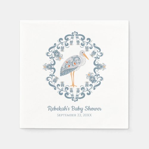 Whimsical Folk Art Stork  Baby Shower Napkins