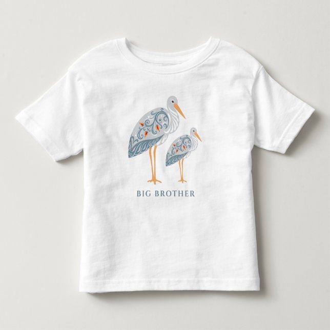 Whimsical Folk Art Stork | Big Brother Toddler T-shirt (Front)