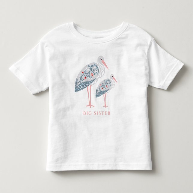 Whimsical Folk Art Stork | Big Sister Toddler T-shirt (Front)