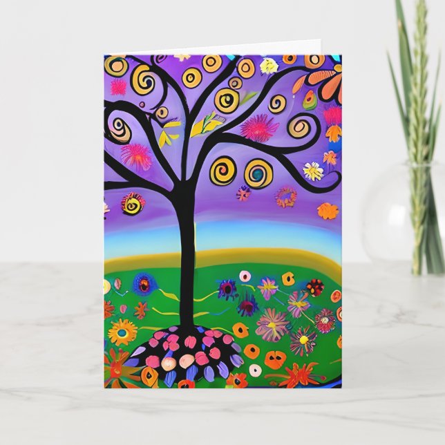 Whimsical Folk Art Style Tree Blank Card (Front)