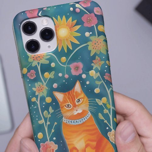 Whimsical Folk Art Tabby Cat Case_Mate iPhone 14 Case