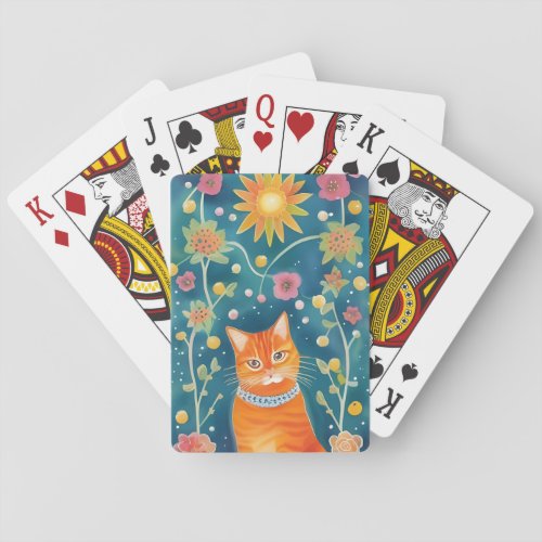 Whimsical Folk Art Tabby Cat Playing Cards