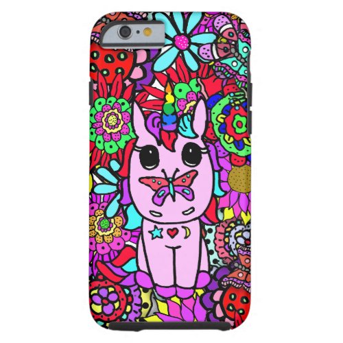 Whimsical Folk Art Unicorn Butterfly and Flowers Tough iPhone 6 Case