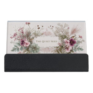 Whimsical Folk Art Wildflower & Birds Desk Business Card Holder