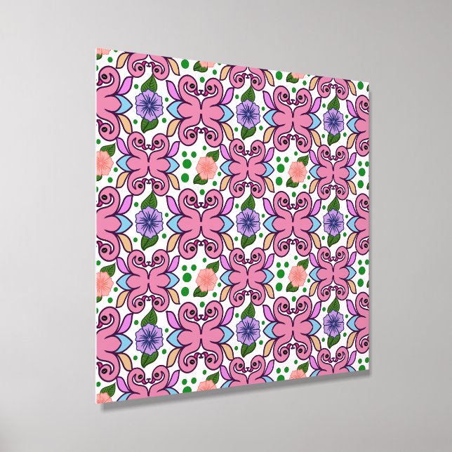 Whimsical Folk Bird Floral Pattern Foam Core Photo Tile (Angled)