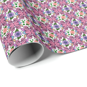 Whimsical Folk Bird Floral Pattern Wrapping Paper