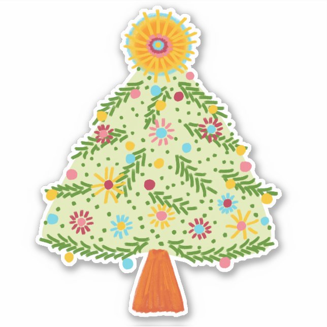 Whimsical Folk Christmas Tree CUSTOM PHOTO Sticker (Front)