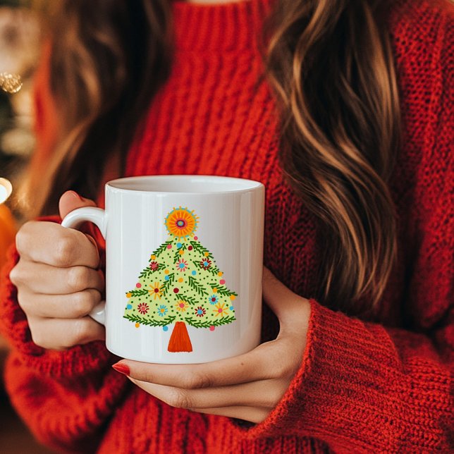 Whimsical Folk Christmas Tree Holiday  Coffee Mug (Whimsical Folk Christmas Tree Holiday Coffee Mug
)
