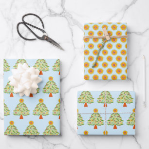 Whimsical Folk Christmas Tree Holiday  Wrapping Paper Sheets