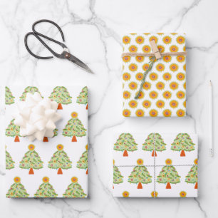 Whimsical Folk Christmas Tree Holiday Wrapping Paper Sheets