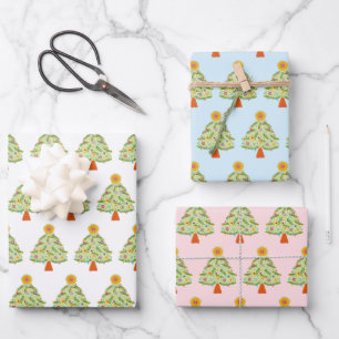 Whimsical Folk Christmas Tree Holiday  Wrapping Paper Sheets