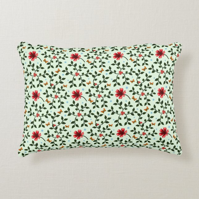 Whimsical Folk Floral Butterfly Pattern  Accent Pillow (Front)