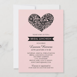 Whimsical Folk Heart Pink Bridal Luncheon Invitation
