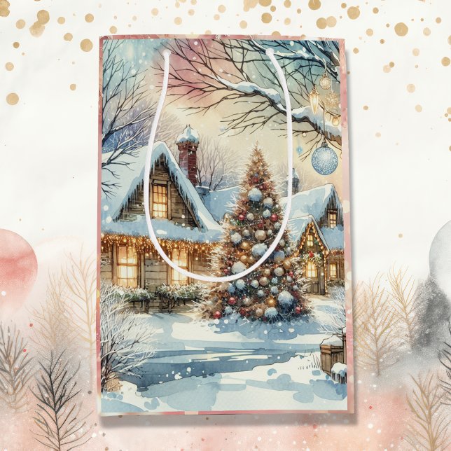Whimsical Folk Village Christmas Medium Gift Bag (Creator Uploaded)