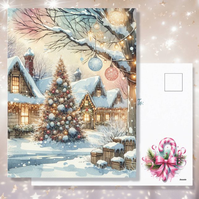 Whimsical Folk Village Personalized Christmas Holiday Postcard (Creator Uploaded)
