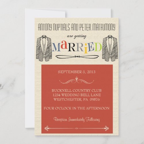 Whimsical Font Gay Wedding Invitations
