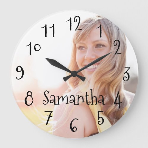 Whimsical Font Personalized Family Photo  Large Clock