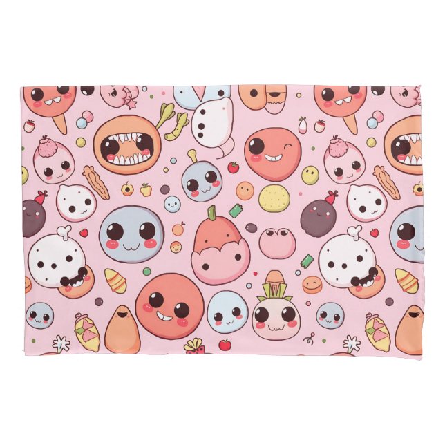 Whimsical Foodie monsters Faces Pillow Case (Front)